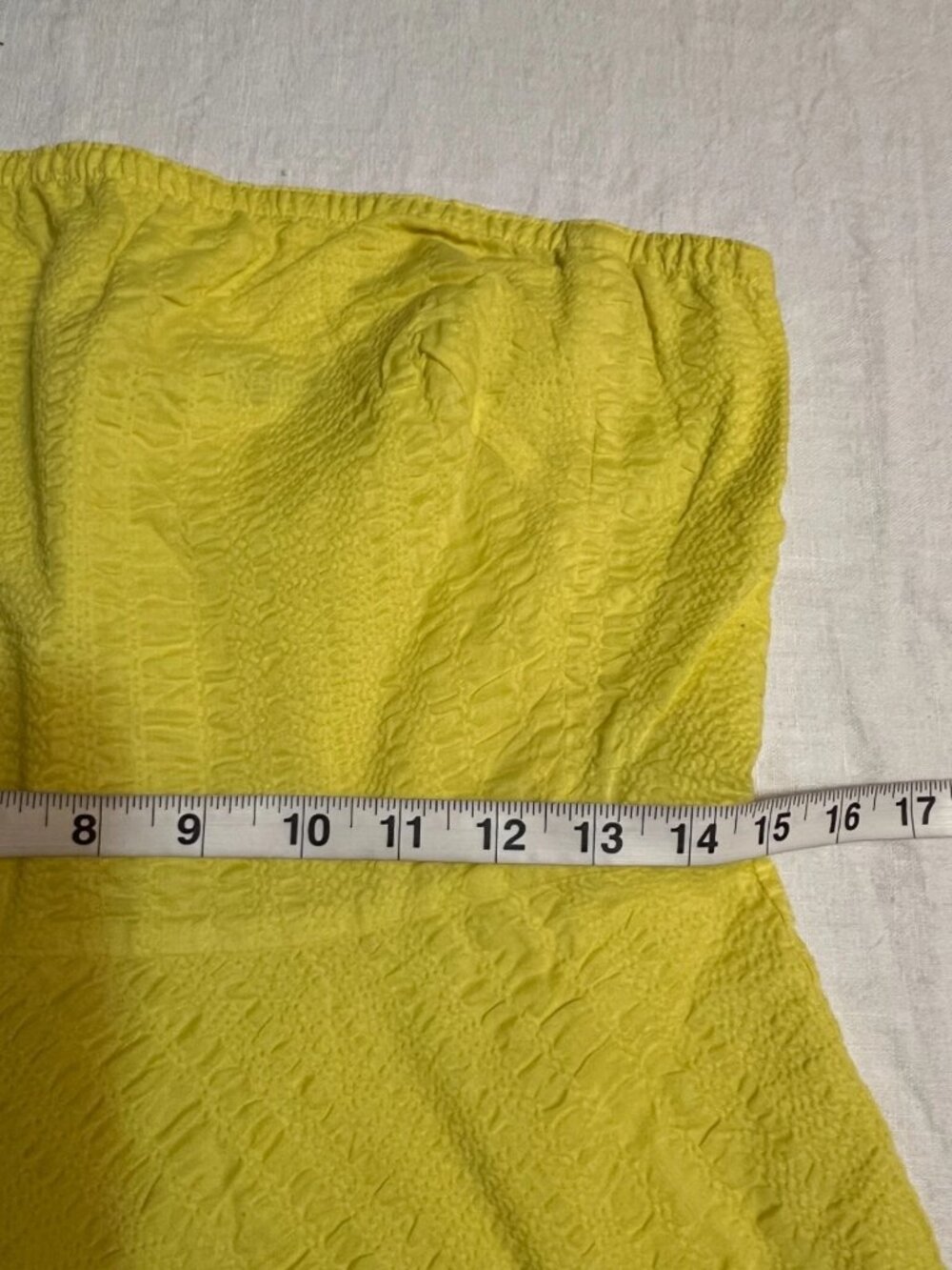 J.Crew Yellow Seersucker Strapless Dress 12P Cotton Summer Sundress Excellent - Picture 6 of 8